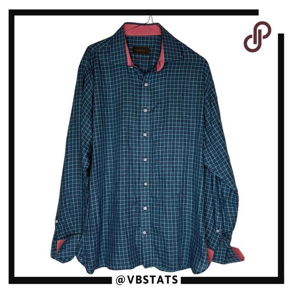 Alton Lane Men's Plaid French Cuffs‎ Button Down Shirt Blue Green Size XL - Picture 1 of 9